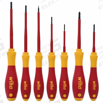 WIHA Insulated Screwdriver Set: 1-10 Pieces, 7 Pieces, Phillips/Slotted Tip - Insulated Precision Screwdriver Sets