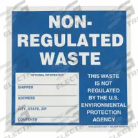 ACCUFORM DOT Handling Label: 6 in x 6 in, 6 in Label Wd, 6 in Label Ht, Vinyl, Label, 100 PK (MPN MHZW14EVC). Key specifications — Message: This Waste is Not Regulated By The U.S Environmental Protection Agency; Optional Information; Background Color: Blue; Brand: ACCUFORM.