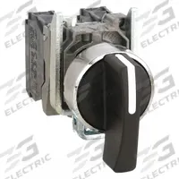 SCHNEIDER Selector Switch: 22 mm Panel Mounting Size, 3 Positions, Extended Lever, 2NO, Metallic (MPN XB4BJ33). Key specifications — AC Contact Rating: 1.2 A @ 600 V; Action: Maintained/Maintained/Maintained; Cam: No Cam Included; DC Contact Rating: 0.1 A @ 600 V; Hazardous Location Specification: Not Rated; Operator Head Material: Plastic; Operator Head Type: Long-Handled Knob; Operator Illumination: Non-Illuminated.