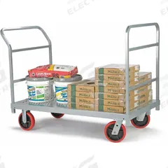 RAYMOND PRODUCTS Platform Truck: 2,400 lb, 54 in L x 30 in W x 8 1/2 in H Deck, Perforated, Phenolic (MPN 3960). Key specifications — Side Panel Type: No Side Panels; Brand: RAYMOND PRODUCTS; Color: Gray; Caster/Wheel Configuration: (2) Rigid.