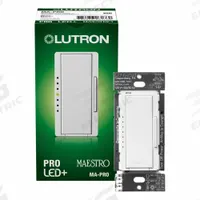 LUTRON Lighting Dimmer: Fluorescent/Halogen/Incandescent/LED, 1-Pole, 3-Way, Multilocation, 120V AC (MPN MA-PRO-WH). Key specifications — Brand: LUTRON; Lighting Technology: Incandescent; Load Rating @ 120V AC: 250W (LED), 400VA (MLV), 500W (ELV, Halogen, Incandescent); Neutral Required: No; Operating Voltage: 120V AC; Series: Maestro.