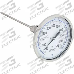ASHCROFT Dial Thermometer: 50°F to 550°F /10°C to 290°C, ±1% Accuracy, 9 in Stem Lg, 5 in Dial Dia (MPN 50EI60E). Key specifications — Accuracy: ±1 %; Brand: ASHCROFT.