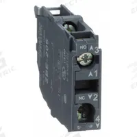 SCHNEIDER Contact Block: 22 mm Panel Mounting Size, 1NO/1NC, Momentary, ZB4/ZB5 Series (MPN ZBE205). Key specifications — Switch Action: Momentary; Terminal Connection Type: Screw Clamp Terminals; Brand: SCHNEIDER; Compatible with Series: ZB5.
