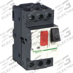 SCHNEIDER Manual Motor Starter: Non-Reversing, 3 Poles, 0.16 A, Thermal Protection, Push Button (MPN GV2ME01). Key specifications — Maximum Voltage Rating: 600V AC; Brand: SCHNEIDER; Thermal Units Required: None (Starter Includes Integrated Thermal Units); Frame Size (Width): 45mm.