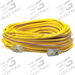 SOUTHWIRE Extension Cord: Outdoor Use, 100 ft Lg, Outlet, 5-15P, 12/3, SJTW, Purple/Yellow, 125V AC (MPN 2549SW0022). Key specifications — Brand: SOUTHWIRE; Temperature Rating: -40° to 140°F; NEMA Plug Configuration: 5-15P.