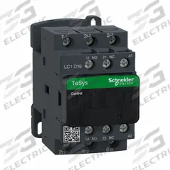 SCHNEIDER IEC Magnetic Contactor: Non-Reversing, 3 Poles, 3NO Contacts, 18 A, 110V AC Coil (MPN LC1D18F7). Key specifications — Brand: SCHNEIDER; Integrated Surge Suppression: No.