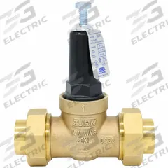 WILKINS Water Pressure Reducing Valve: FNPT, 1 in Pipe Size, Cast Bronze, 25 psi to 75 psi, NPT (MPN 1-20XLDUC). Key specifications — Brand: WILKINS; Union Type: Double Union; Low-Lead Compliance: Low-Lead Compliant.