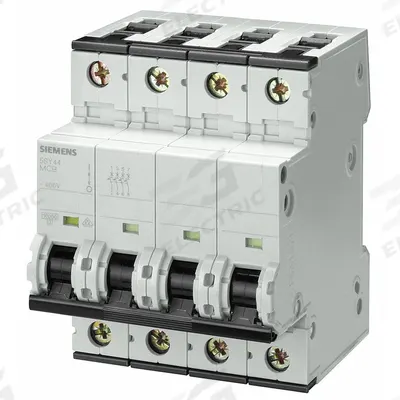 SIEMENS IEC Supplementary Protector: 2 A Amps, 72V DC, 10kA at 400V AC, Screw Clamp - D-Curve, 4-Pole UL1077 DIN Rail-Mount Supplementary Protectors