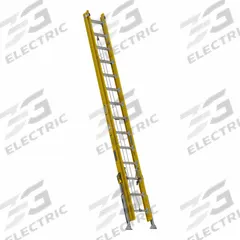 WERNER Extension Ladder: 28 ft Ladder Size, Fiberglass, 375 lb Load Capacity, 87 lb Wt, 2 Sections (MPN D7128-2L). Key specifications — Color: Yellow; Brand: WERNER; Included Features: Bubble Level; Removable Fly: Removable.