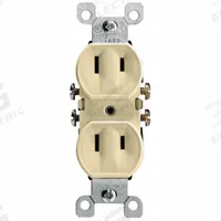 LEVITON Receptacle: Duplex, 1-15, Ivory, 125V AC, 15 A, 2 Pole / 2 Wire (MPN 223-I)