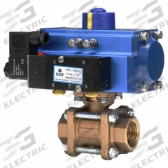 DYNAQUIP CONTROLS Pneumatically Actuated Two-Way Ball Valve: 2 in Size, Bronze, FNPT x FNPT (MPN PVA68AMDA063A). Key specifications — Brand: DYNAQUIP CONTROLS; Pilot Solenoid Voltage: 115V AC.