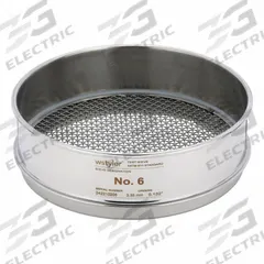 ADVANTECH Standard Stainless Steel Cloth Test Sieve: Stainless Steel, 8 in Outside Dia, 2 5/8 in Ht (MPN 6SS8F). Key specifications — Screen Material: Stainless Steel; Brand: ADVANTECH; Frame Material: Stainless Steel; Standards: ASTM E11; US Standard Screen Size: #6.