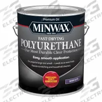 MINWAX Finish: Varnish, Interior, Oil, 1 gal Container Size, Wood, Satin, Clear, Clear (MPN 319020000). Key specifications — Brand: MINWAX; Transparency: Clear; Use Location: Interior; Sheen: Satin; Sub-Brand: Fast-Drying Polyurethane; Color: Clear; Resin Type: Polyurethane.