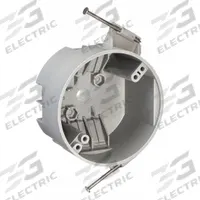 RACO Electrical Box: Thermoplastic, Nonmetallic Material & Nominal Size, Round, 2 Gangs, 4 in Dia. (MPN 7824RAC). Key specifications — Brand: RACO; Bracket Style: Fixed, 3/8" Setback; Clamp Style: NMSC.
