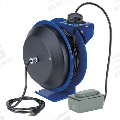 COXREELS Extension Cord Reel: Ratchet Lock, 50 ft Cord Lg, 12 AWG, SJO, 5-20R Cord Lg - Self-Retracting Cord Reels