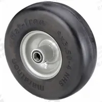 MARASTAR Flat-Free Wheel: 9 5/16 in Wheel Dia., 1 3/4 in Wheel Wd, Polyurethane, 4 in Hub Lg, Steel (MPN 01014). Key specifications — Brand: MARASTAR; Tire Sidewall Number: 9x3.50-4.