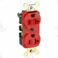 HUBBELL Receptacle: Hospital Grade Fed. Spec., Duplex, 5-20R, Red, 125V AC, 20 A, 2 Pole / 3 Wire (MPN IG8300R)