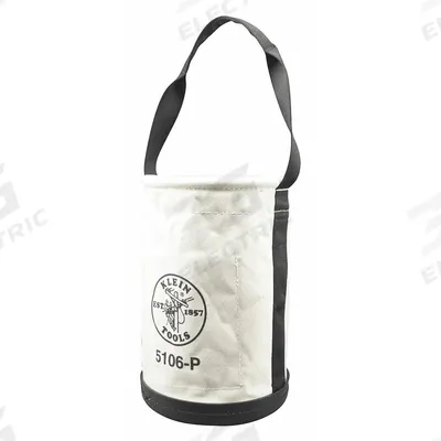 KLEIN TOOLS Bucket Bag: 14 in H, Off-White, Canvas, 2 Pockets - Canvas Bucket Bags