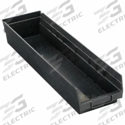 QUANTUM STORAGE SYSTEMS Shelf Bin: 23 5/8 in Overall Lg, 6 5/8 in x 4 in, Black - ESD Static-Control Plastic Shelf Bins