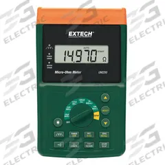 EXTECH Micro Ohmmeter: 60 microohm to 6 kiloohm, Digital, USB, Low Resist, No Certification Included (MPN UM200). Key specifications — Brand: EXTECH; IP Rating: Not Rated; CAT Safety Rating: Not Rated; Tester Type: Micro Ohmmeter.