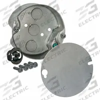 RACO Electrical Box: Steel, Steel Material & Nominal Size, Round, 2 Gangs, 1 1/2 in Box Dp (MPN 296-1). Key specifications — Brand: RACO; Bracket Style: Without Bracket; Clamp Style: NM-B.