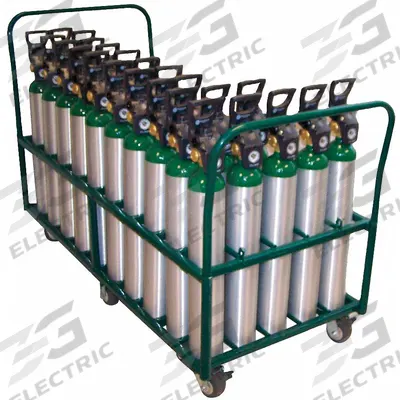 SAFTCART Medical Cylinder Cart: 2,400 lb, 50 Cylinder Capacity, 4 1/2 in Max. Tank Dia. - Four-Wheel Vertical Medical Cylinder Carts