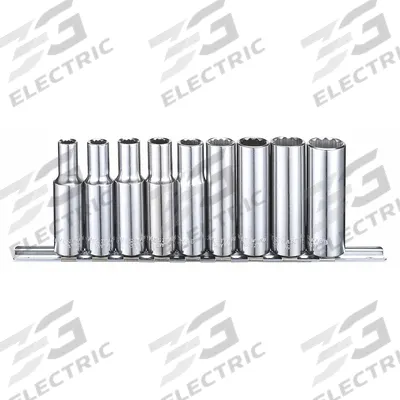 WESTWARD Socket Set: 3/8 in Drive, 9 Piece, 12-Point, SAE - SAE & Metric Socket Sets