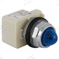 SCHNEIDER ELECTRIC Pilot Light: 30 mm Panel Mounting Size, Blue, LED, 9001K Series (MPN 9001KP35LLL9). Key specifications — Series: 9001K; Brand: SCHNEIDER; Includes Push-To-Test: No Push-To-Test Included.