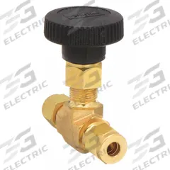 PARKER Needle Valve: Inline Valve Body, Brass, Integral Bonnet, 1/4 in Pipe Size, Compression, PTFE (MPN 4A-V4LN-B). Key specifications — For Media: Chemicals; Standards: ISA S75.02; Brand: PARKER; Valve Series: V; Stem Type: Regulating; Connection Type - Side 1: Compression; Connection Type - Side 2: Compression; Connection Type: Compression x Compression.