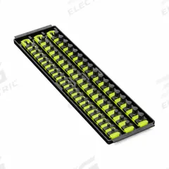 ERNST MANUFACTURING Socket Organizer: Yellow, 5 5/16 in Overall Wd, 57 Posts/Slots, Sockets (MPN 8460HV). Key specifications — attr1125333: (288) I.D. Stickers; attr1125346: ERNST MANUFACTURING; attr1125347: Yellow; attr1136588: Sockets; attr1125364: Socket Bit Tray.