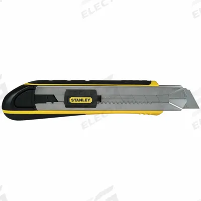 STANLEY Snap-Off Utility Knife: 8 1/2 in Overall Lg, Rubberized, 7 Segments, 4 Blades Stored - 25mm Blade Snap-Off Knives