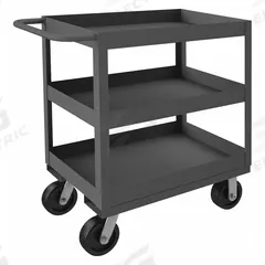 APPROVED VENDOR Utility Cart: 3,600 lb, 30 in L x 18 in W Shelf, 3 Shelves, Gray, Flat (MPN RSC3-1830-3-3.6K-95). Key specifications — Caster/Wheel Configuration: (2) Swivel; Brand: APPROVED VENDOR; Caster Wheel/Tread Material: Phenolic.