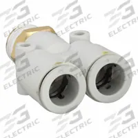 SMC Push-Fit Wye Fitting: 12 mm OD x 12 mm OD x 3/8 in Pipe x 12 mm Pipe Size, White (MPN KQ2U12-03AS). Key specifications — Brand: SMC.