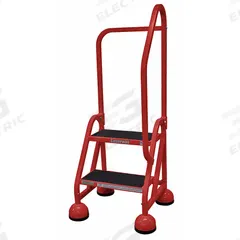 COTTERMAN Rolling Ladder: 1.5 ft Platform Ht, Partially Assembled, Steel, Wt-Actuated Auto-Lock (MPN ST-203 A2 C6 P5). Key specifications — Includes Handrails: Handrails Included; Material: Steel; Brand: COTTERMAN; Color: Red.