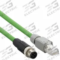 IFM Ethernet Cable: Cat5e, M12 Male Straight x RJ45 Male Straight, 2 m Lg, PVC, Green, D Coding (MPN E11898). Key specifications — Brand: IFM; Cable Jacket Color: Green; End 1 Coding: D; IP Rating: IP67; Performance Category: Cat5e.