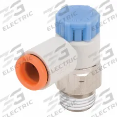 SMC Speed Control Valve: Elbow Fitting, Screw, 1/4 in/1/8 in Valve Body Size, 3/16 in Tube, Meter In (MPN AS2211F-N01-05S). Key specifications — attr947203: Brass/PBT; attr947205: SMC.