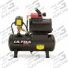 THOMAS Portable Air Compressor: Quiet, Oil Free, 2 gal, Hot Dog, 0.5 hp, 0.85 cfm @ 90 psi, 120V AC (MPN T-617 HDN). Key specifications — attr48686: Oil Free; attr48685: 120V AC; attr48678: 4.2 A; attr48671: THOMAS; attr124308: Quiet (less than 75 dBA).