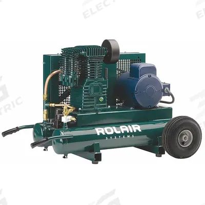 ROLAIR Portable Air Compressor: Quiet, Splash Lubricated, 9 gal, Wheelbarrow, 3 hp - Wheeled Portable Electric Air Compressors