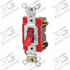 LEVITON Wall Switch: Toggle Switch, Double Pole, Maintained, Red, 277V AC, 20 A (MPN 1222-7PR). Key specifications — Illuminated: Yes.