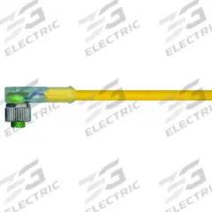 Cordset: M12 Female Right Angle X Bare Wire, 5 Pins, Yellow, PVC, 5 m Cable Lg, 4 A Max Current (A) (MPN 7000-12441-0150500). Key specifications — Cable Jacket Color: Yellow; End 1 Gender: Female; End 1 Mounting Orientation: Right Angle; End 2 Connection Type: Bare Wire; IP Rating: IP66K; Brand: MURRELEKTRONIK; Wire Size: 22 AWG; Cable Jacket Material: PVC.