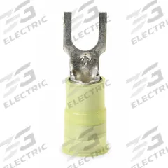 3M Fork Terminals: Yellow, Nylon, #8 Stud Size, 12 AWG – 10 AWG Wire Range, Block Fork, 600 V (MPN MNG10-8FBX). Key specifications — Barrel Style: Insulation Grip; Manufacturer Part Number: MNG10-8FBX; Brand: 3M.
