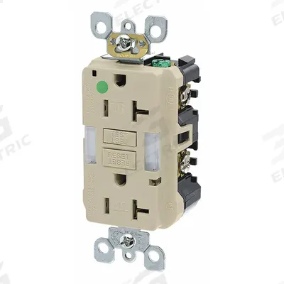 LEVITON GFI Receptacle: Hospital Grade Fed. Spec., Decorator Duplex, 5-20R, Ivory, GFCI - General Purpose Receptacles