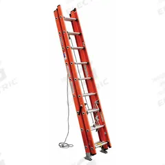 WERNER Extension Ladder: 24 ft Ladder Size, Fiberglass, 300 lb Load Capacity, 61 lb Wt, 3 Sections (MPN D6224-3). Key specifications — Color: Orange; Brand: WERNER; Included Features: Mar-Resistant End Caps; Removable Fly: Removable.