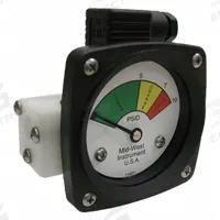 MIDWEST INSTRUMENT 3-Color Differential Pressure Indicator: 1,000 psig Max. Static Pressure, 522 (MPN 522P-010-LE). Key specifications — Brand: MIDWEST INSTRUMENT; Accuracy: ±5% of Full Scale; Sensor Material: Buna-N; Housing Material: Acetal Plastic; Transition Points: 0 psid to 5 psid (Green) / 5 psid to 7 psid (Yellow) / 7 psid to 10 psid (Red).