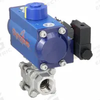 DYNAQUIP CONTROLS Pneumatically Actuated Two-Way Ball Valve: 3/4 in, Stainless Steel, FNPT x FNPT (MPN P3S24AJSR05210A). Key specifications — Brand: DYNAQUIP CONTROLS; Pilot Solenoid Voltage: 115V AC.