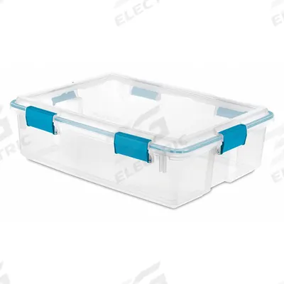 STERILITE Storage Tote: 9.3 gal, 24 in x 18 in x 7 in, Clear Body Body, Blue Lid - Clearview Totes with Latch-On Lids