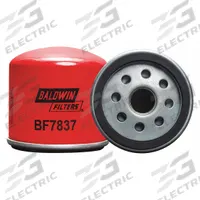 BALDWIN FILTERS Fuel Filter: Spin-On, 3 1/8 in Outside Dia, M20-1.50 Thread Size, Cellulose, Kubota (MPN BF7837). Key specifications — attr1137520: BF7837; attr434022: BALDWIN FILTERS; attr427730: Cellulose; attr427731: Integral Gasket; attr1017112: Buses; attr1017113: Kubota.