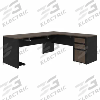 BESTAR L-Shaped Office Desk: Antigua/Black, 71 1/8 in Overall Wd, 82 7/8 in Overall Dp - Connexion Series