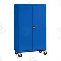 SANDUSKY Shelf Cabinet: Casters, 46 in x 24 in x 78 in, Recessed, Three-Point Locking, 4 Shelves. Key specifications — Door Handle Type: Recessed; Frame Assembled: Assembled; Cabinet Finish: Powder Coated; Cabinet Material: Steel; Base Type: Casters; Cabinet Color: Blue; Shelf Adjustability: (4) Adjustable; Cabinet Storage Components: Shelves.