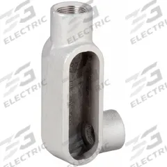 Conduit Outlet Body: Aluminum, Powder Coated, 3/4 in Trade Size, LR Body, 7 cu in Body Capacity (MPN LR27SA). Key specifications — Finish: Powder Coated; Includes: Set Screw Hubs; For Use With: RMC; Brand: HUBBELL KILLARK; Hub Style: Threaded; Mfr. Series: Duraloy 7.